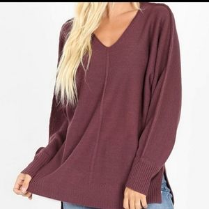 Beautiful Ribbed Trim Seam Deyailed V-neck Sweater